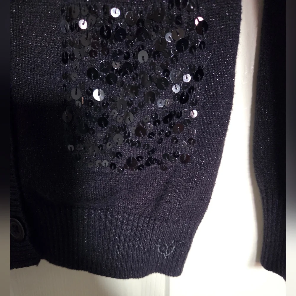Justice Black Sequin Pocket V-Neck Cardigan Sweater Size 10